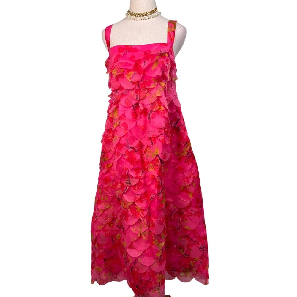 Cynthia Rowley Scalloped Petal Midi Dress floral cherry blossom pink size 4 - Picture 8 of 16